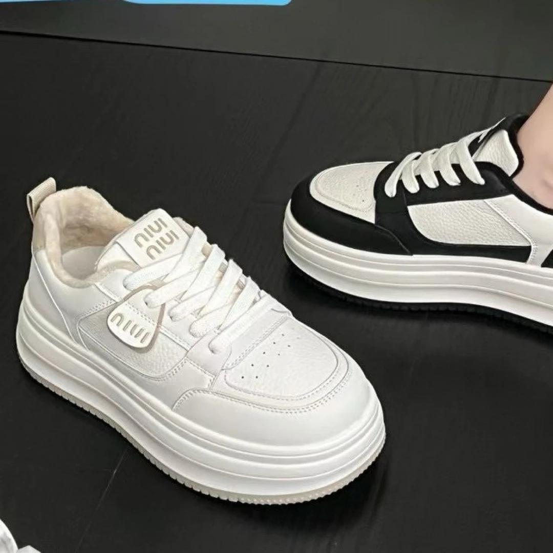 k03-1真皮厚底小白鞋女冬季加绒百搭增高休闲运动板爆款面包鞋D4