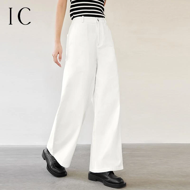 IC 白色简约直筒百搭休闲裤女2025新款春季高级设计通勤气质长裤