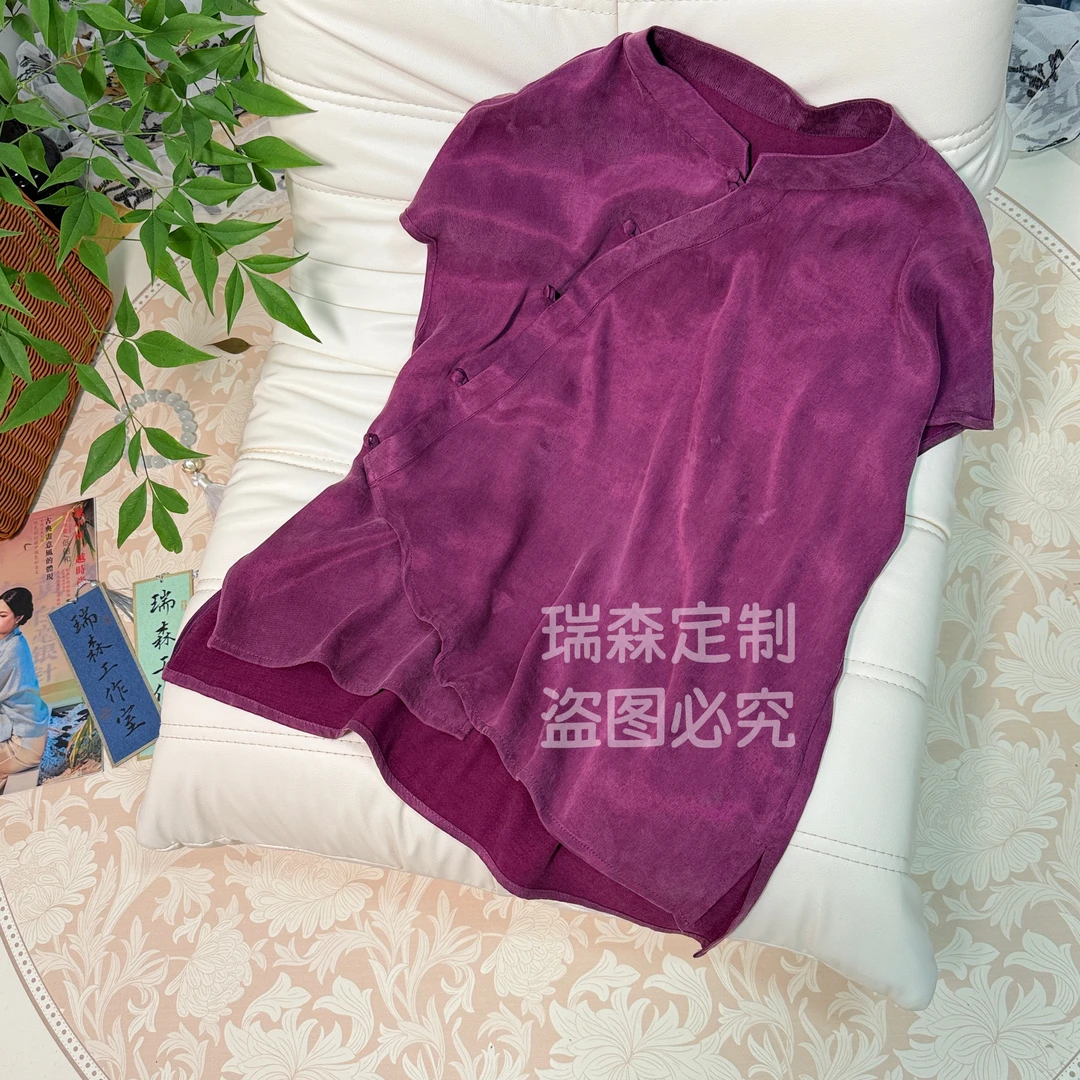 808 霜感斜襟飞袖上衣中式小衫-胸围104-前长57后长62