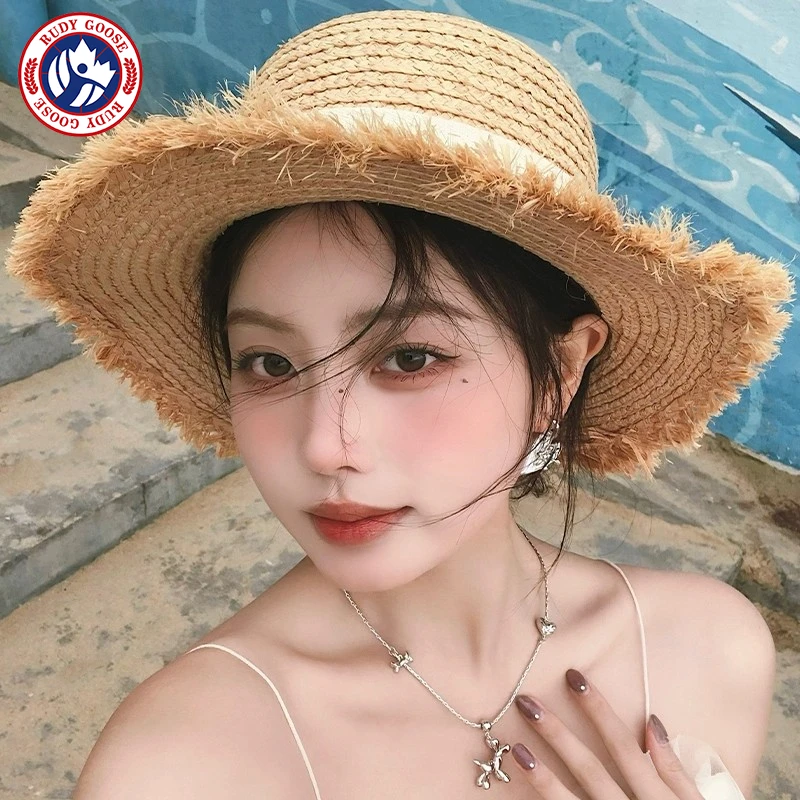 RUDY GOOSE法式编织拉菲草帽女夏季沙滩大檐遮全脸防晒遮阳太阳帽