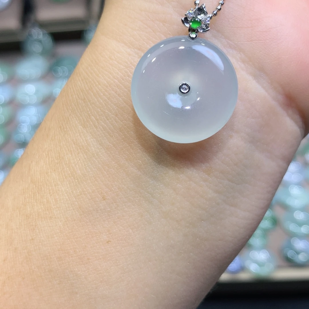 翡翠18K金镶嵌颈饰平安扣裸石 19.2*5.6