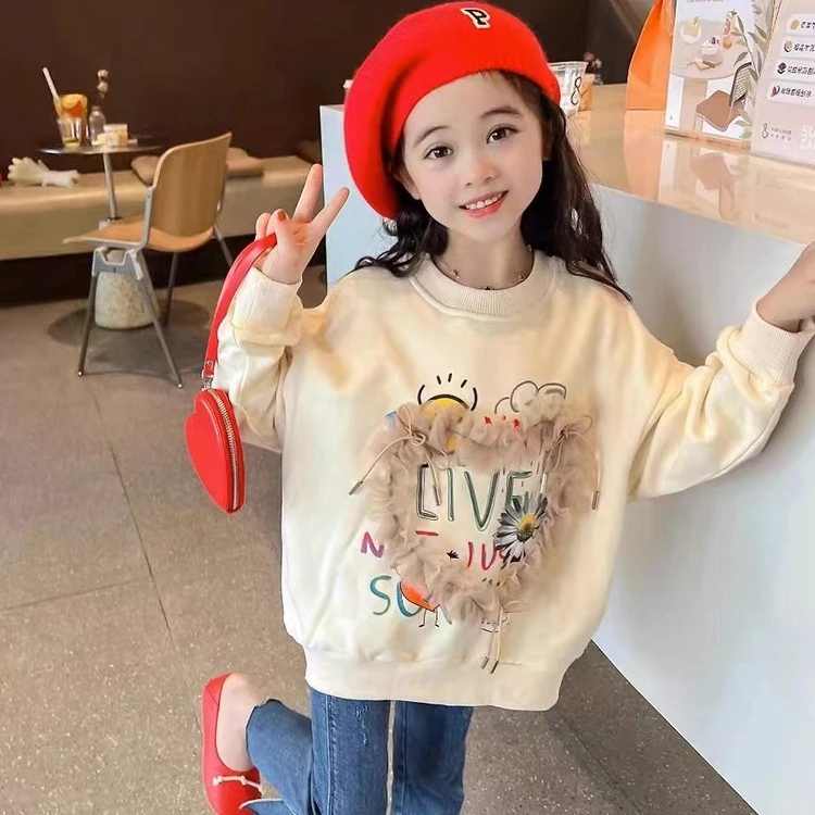 37098女童卫衣2025春季新款儿童休闲长袖女童宽松圆领韩版卡通