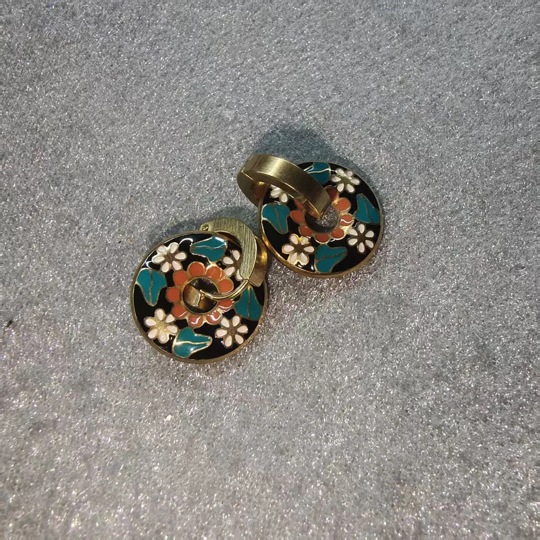 钛钢珐琅耳饰 女耳扣金色日韩民族风饰品植物花卉吊坠设计师素款