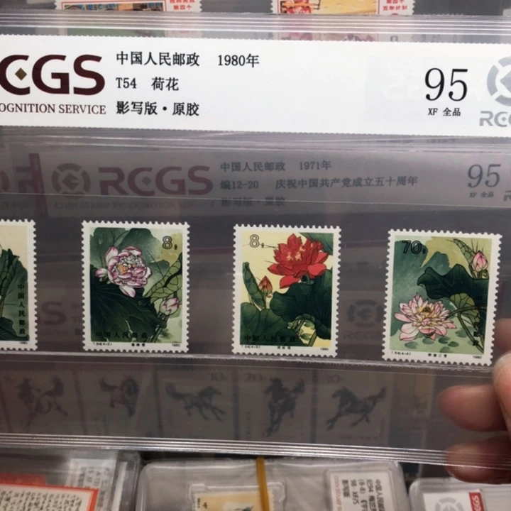 T54荷花原胶全品95邮票