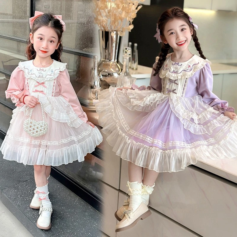 女童洛丽塔公主裙2025春秋新款儿童重工网纱连衣裙小礼服长袖裙子