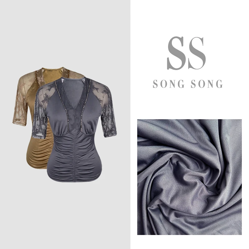 SONG-原创【上衣-遥听灰月】重工拼接蕾丝时尚显瘦透气百搭短袖