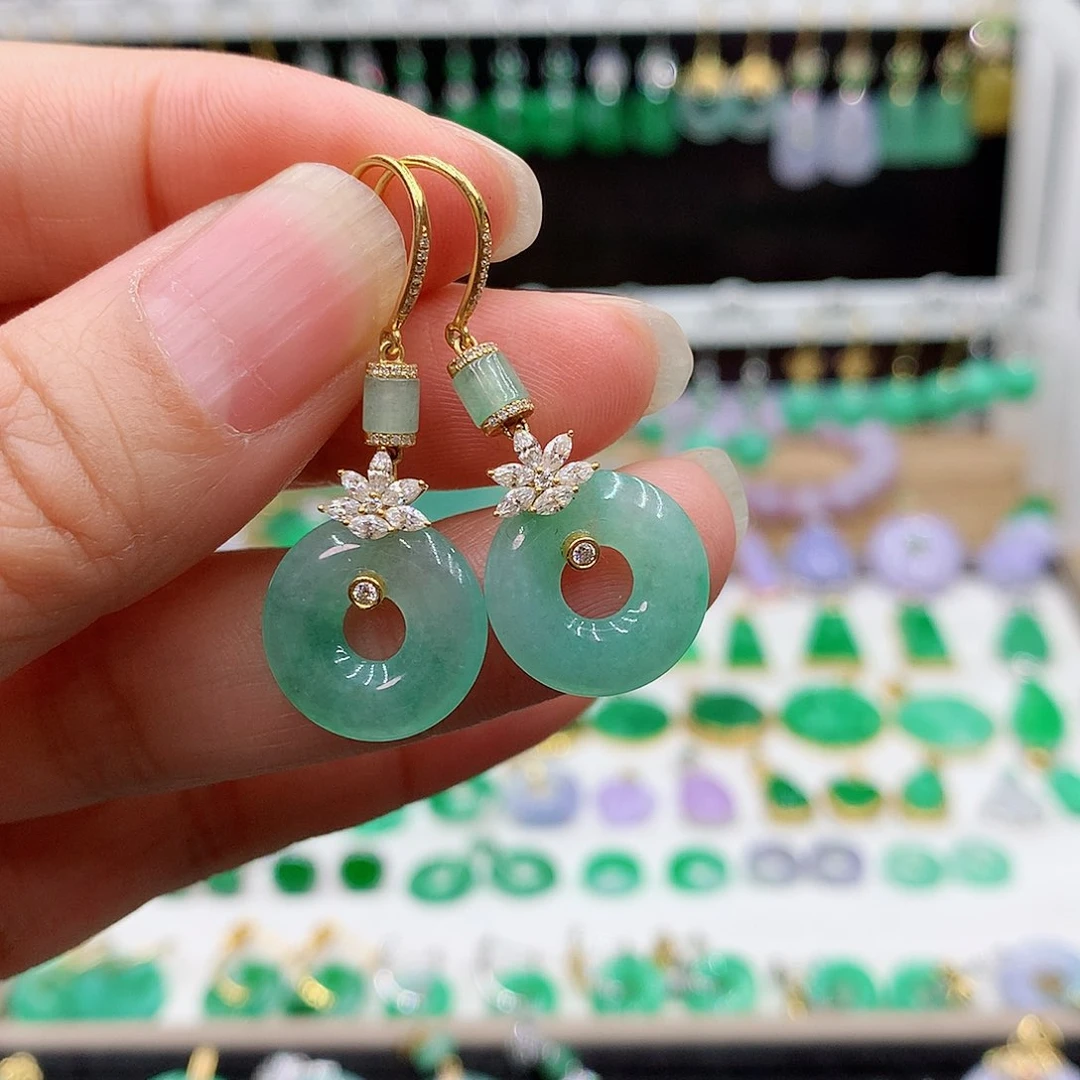 翡翠耳饰18K金镶嵌的