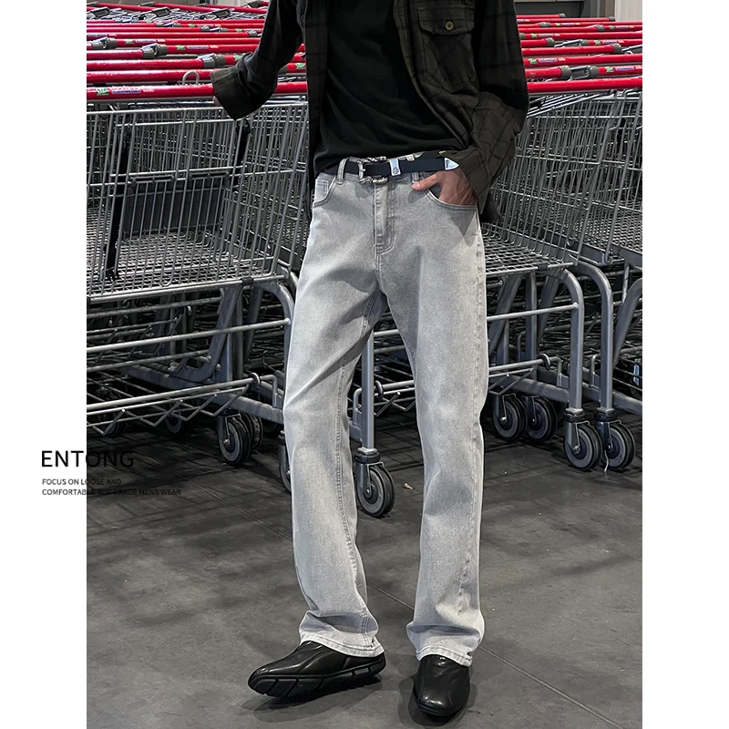 Entong美式复古水洗cleanfit微喇牛仔裤男生痞帅宽松百搭大码裤子