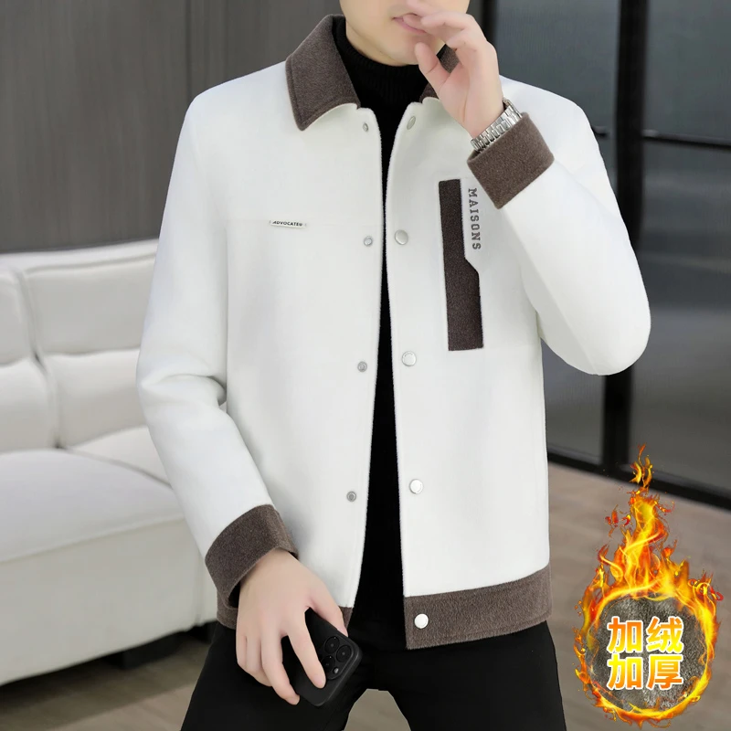 秋冬季加绒加厚夹克男士宽松时尚潮流高级感毛呢外套休闲男装百搭