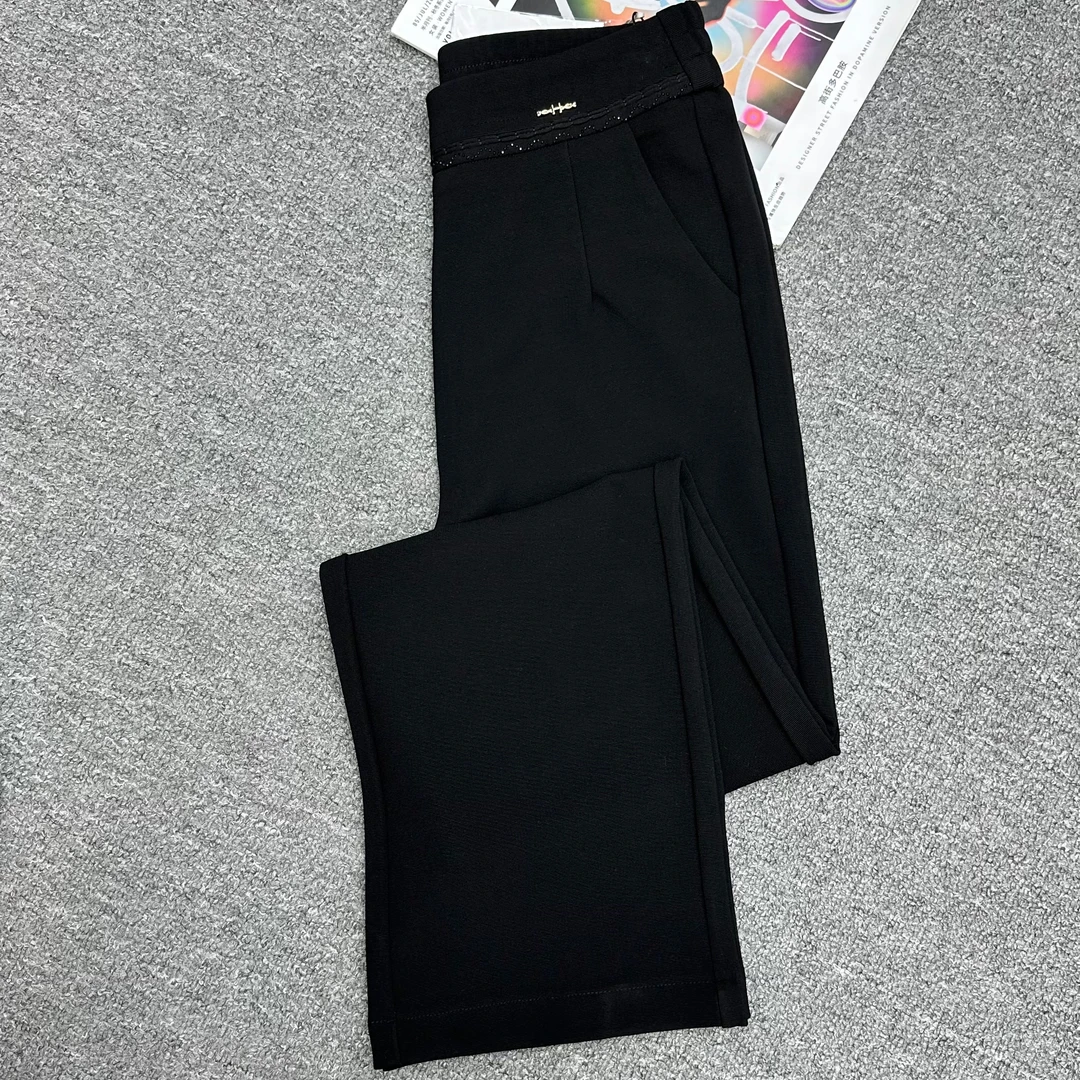 浩彤 A03秋季新款时尚百搭烫钻高腰显瘦直筒裤休闲裤