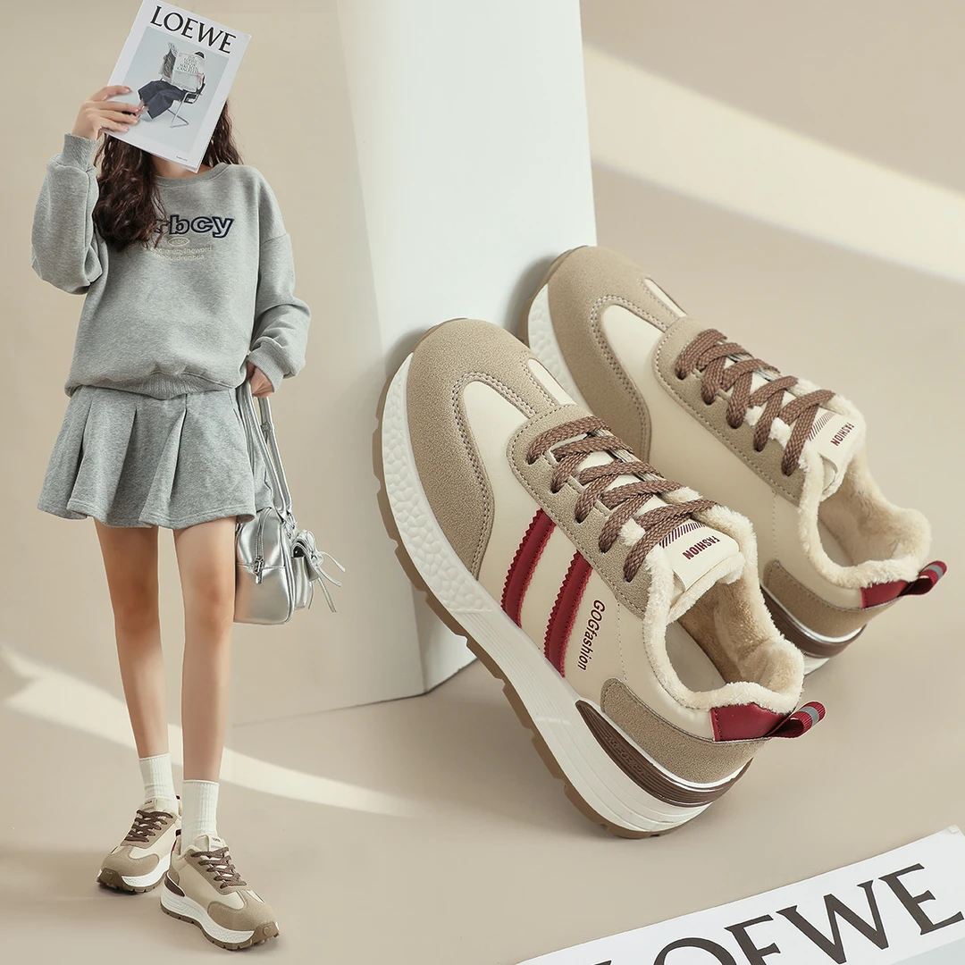 复古阿甘鞋女2024秋冬新款厚底百搭休闲软底运动鞋加绒老爹鞋DE4