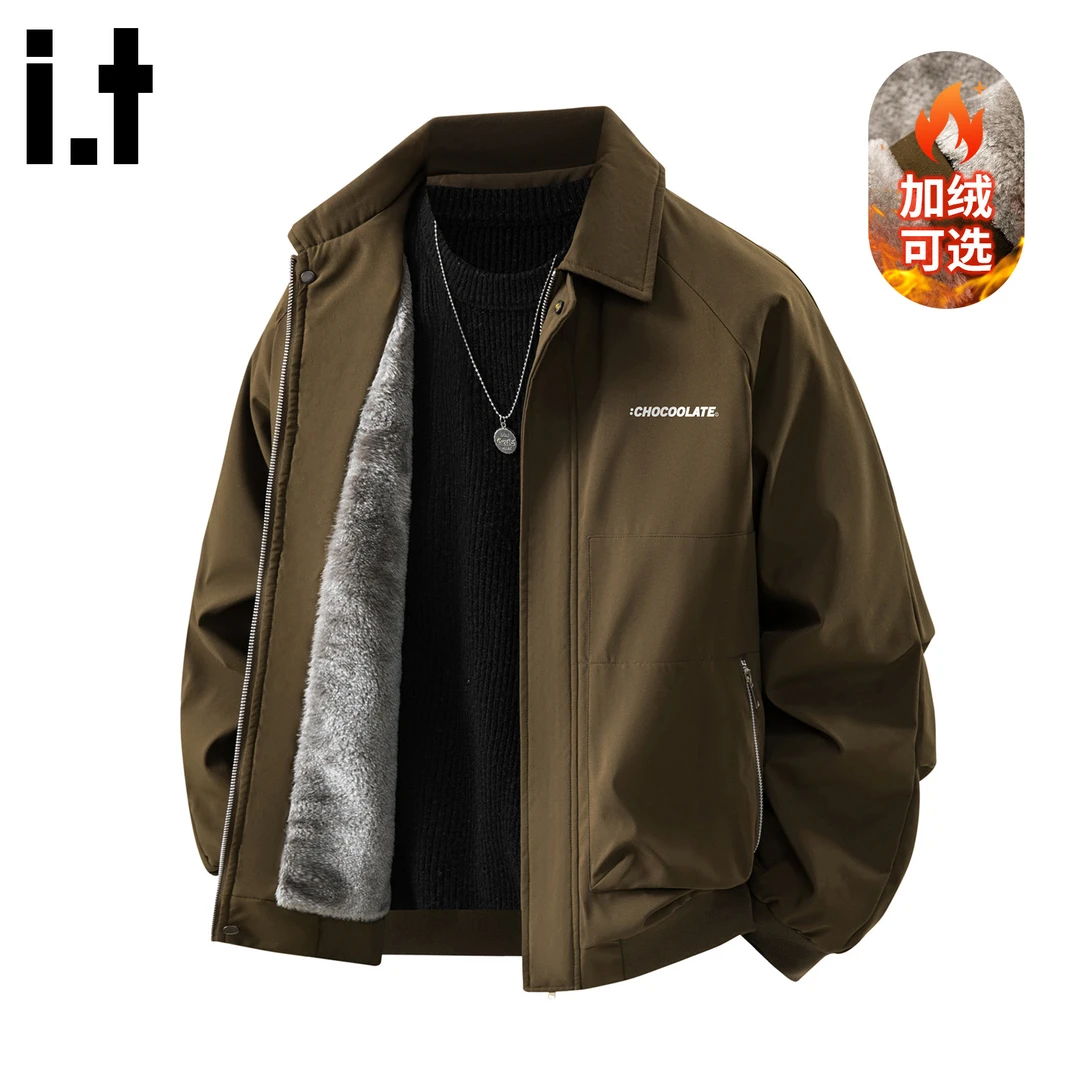 i.t:CHOCOOLATE翻领休闲夹克男士2025秋冬季加绒保暖宽松百搭外套