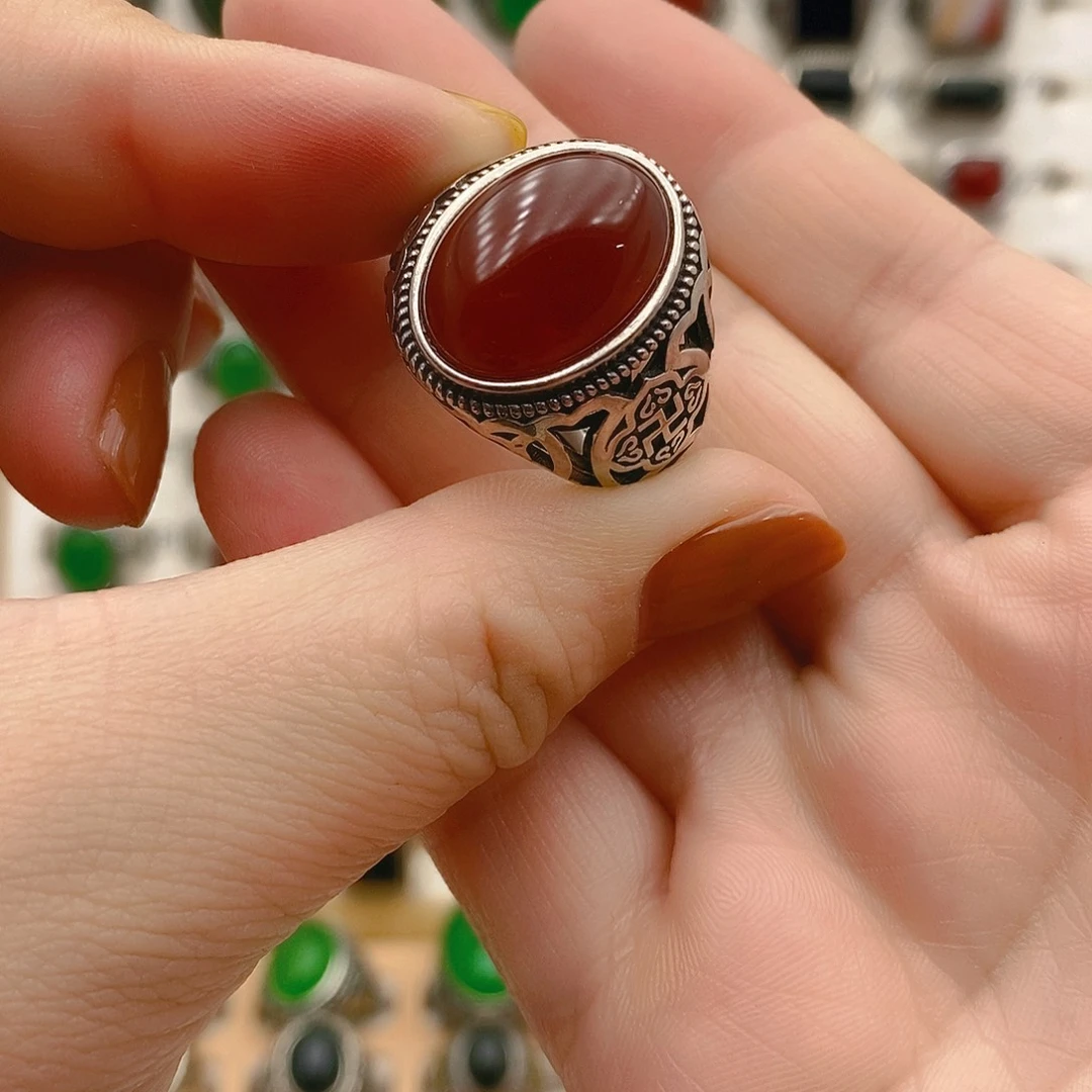 玛瑙/玉髓银S925镶嵌戒指