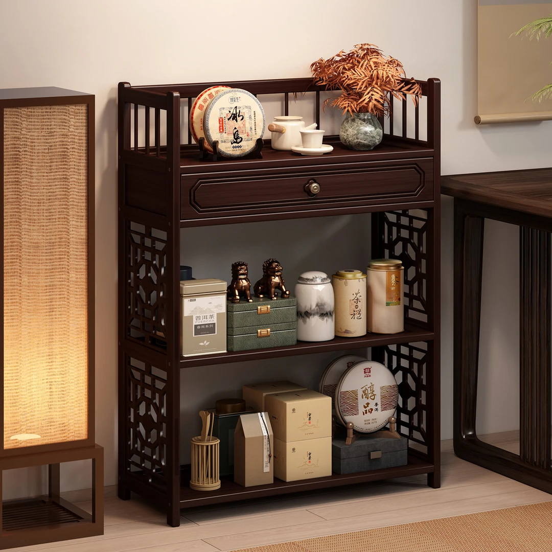 新中式小型博古架茶具置物架茶室茶架子茶叶摆件收纳柜客厅茶水柜