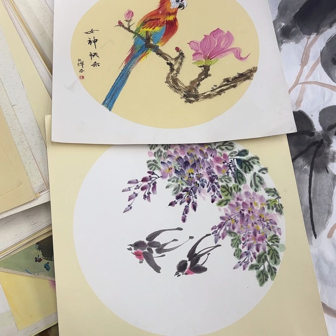 国画两张卡纸童童童