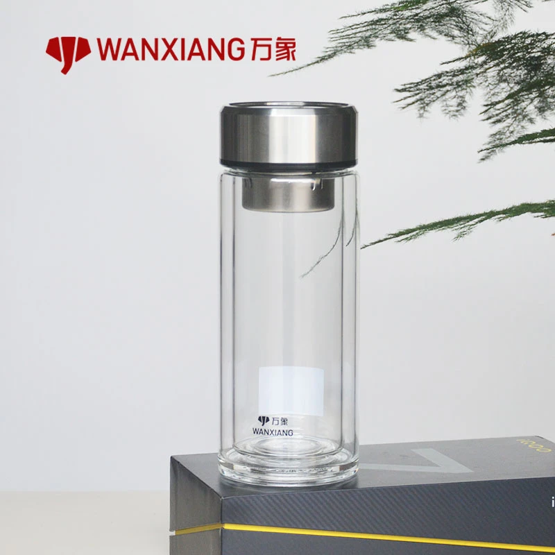 万象双层玻璃杯男士茶杯办公室商务隔热水杯大容量高档车载杯子女