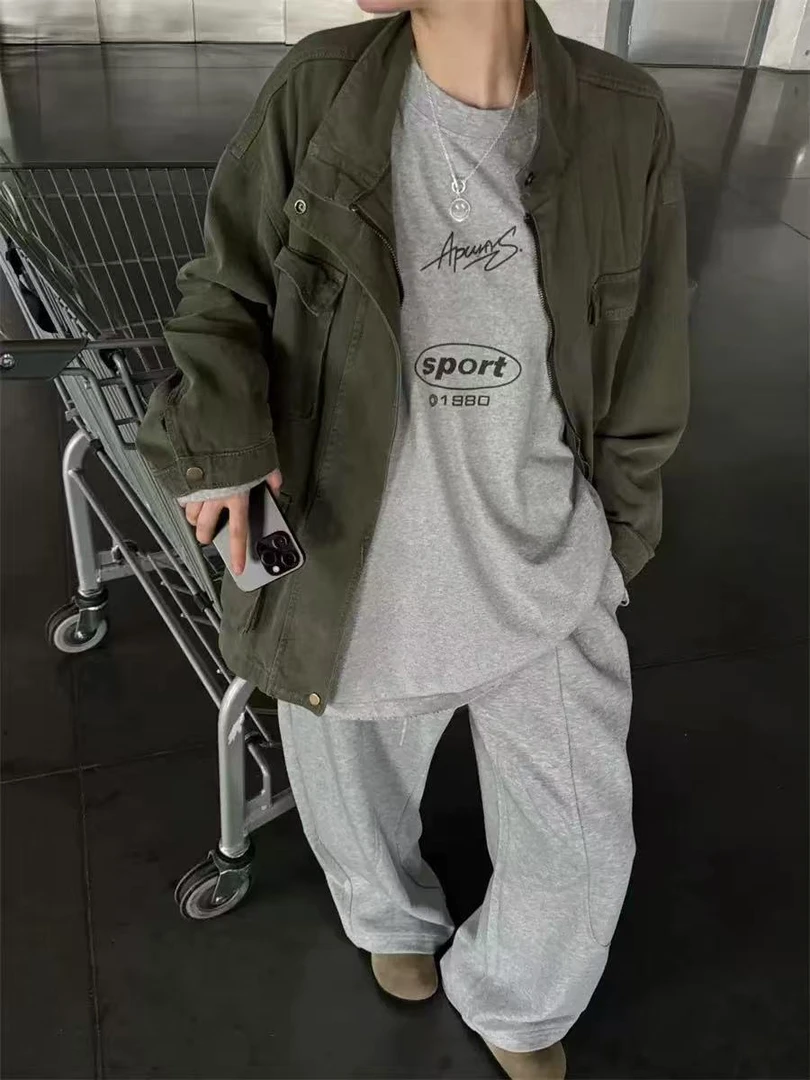 「绿夹克」夏苒精选初秋纯棉军绿色水洗中性风酷帅夹克