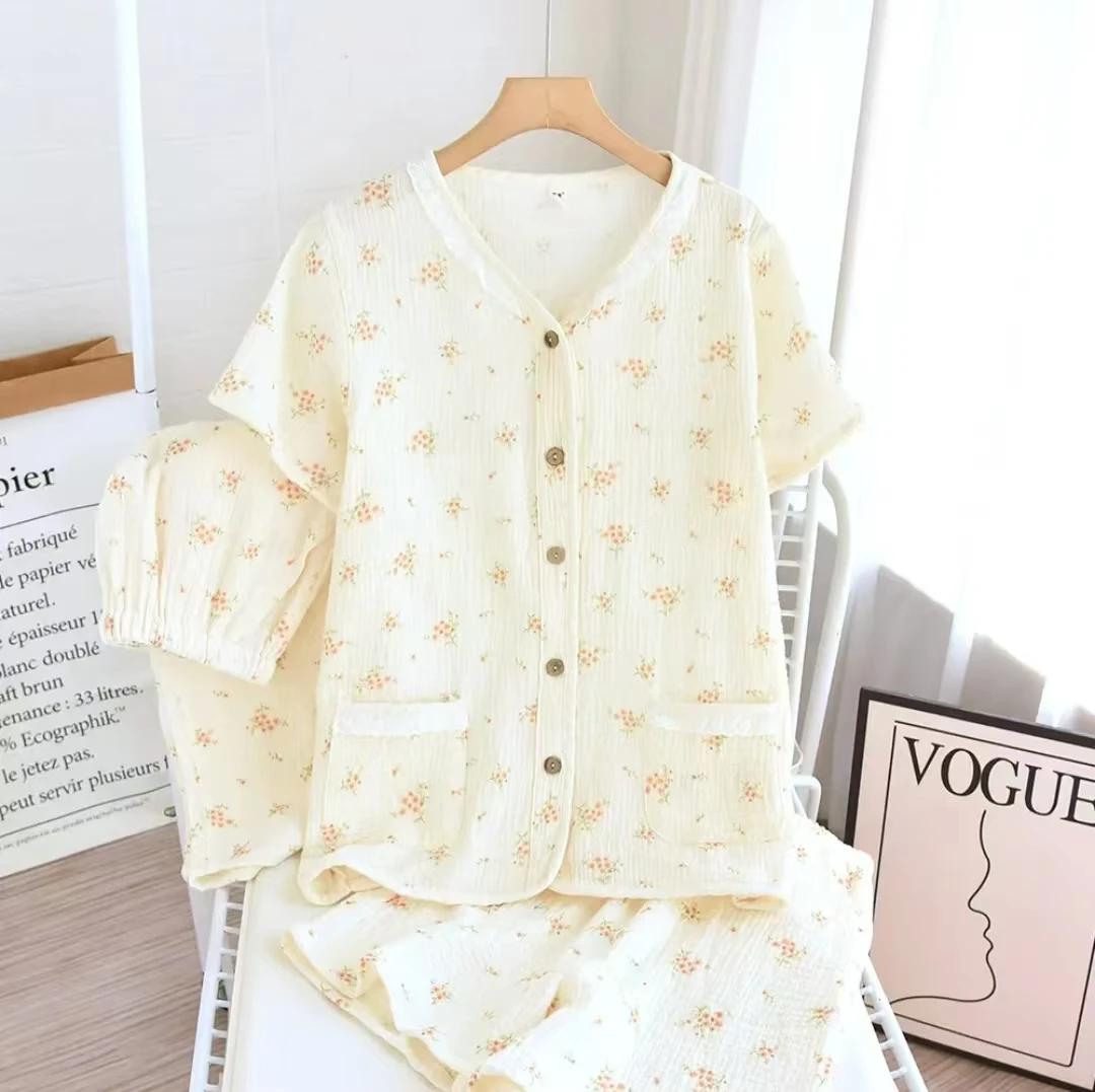 三件套短袖+长袖短裤+长裤纯棉透气短裤短袖长裤家居服宽松版睡衣