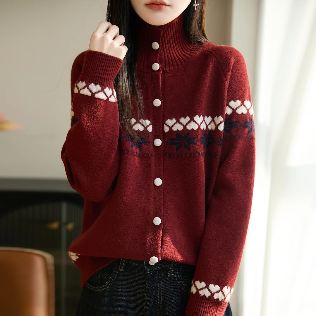 胖mm秋冬大码半高领费尔岛女士毛衣本命年红色马年内搭针织打底衫
