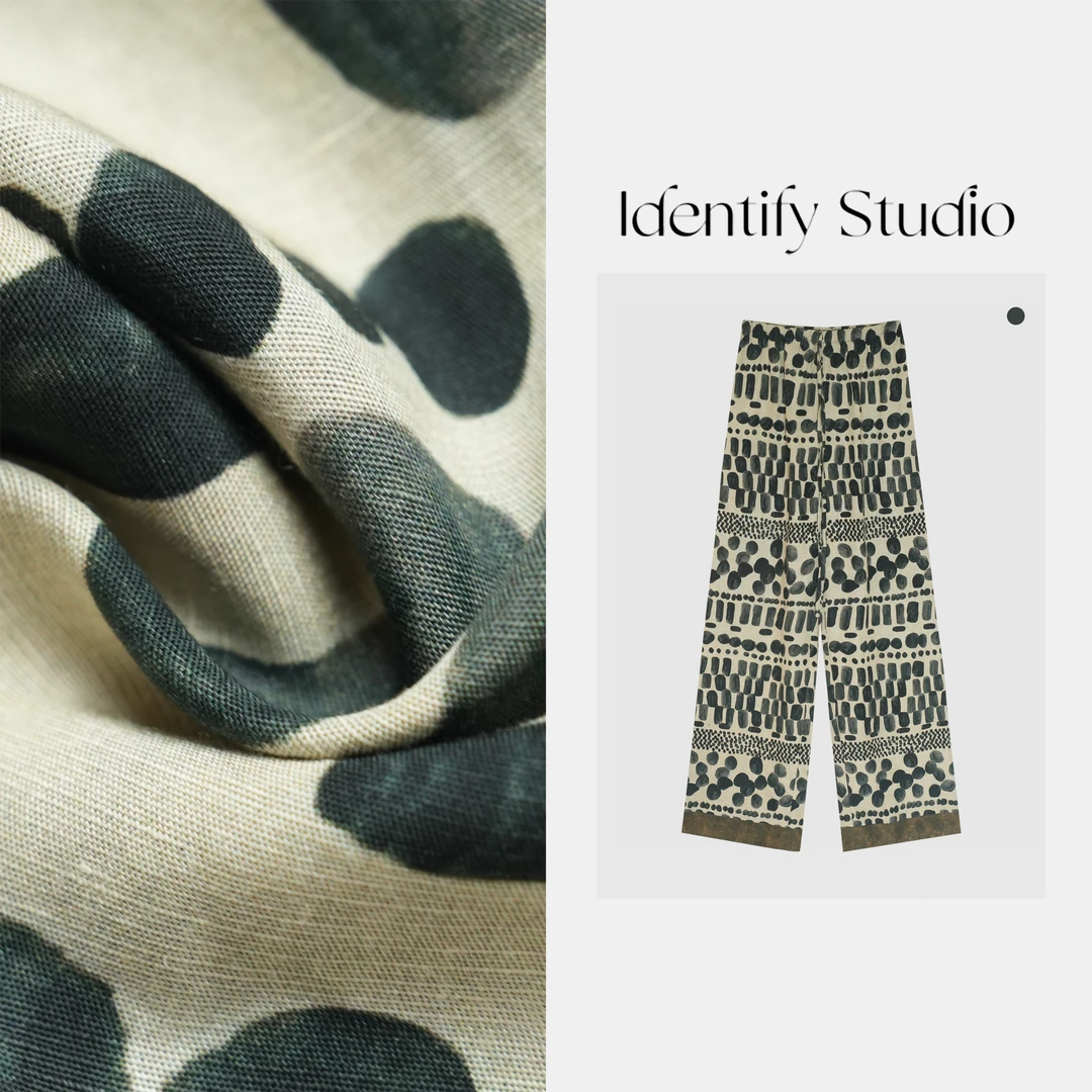 IDENTIFY“加长款蜃楼”夏季新款百搭休闲波点碎花松紧腰长裤25SS