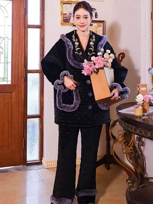 AN原创秋冬季轻奢外穿高级感保暖加厚时尚冬季女士宽松家居服