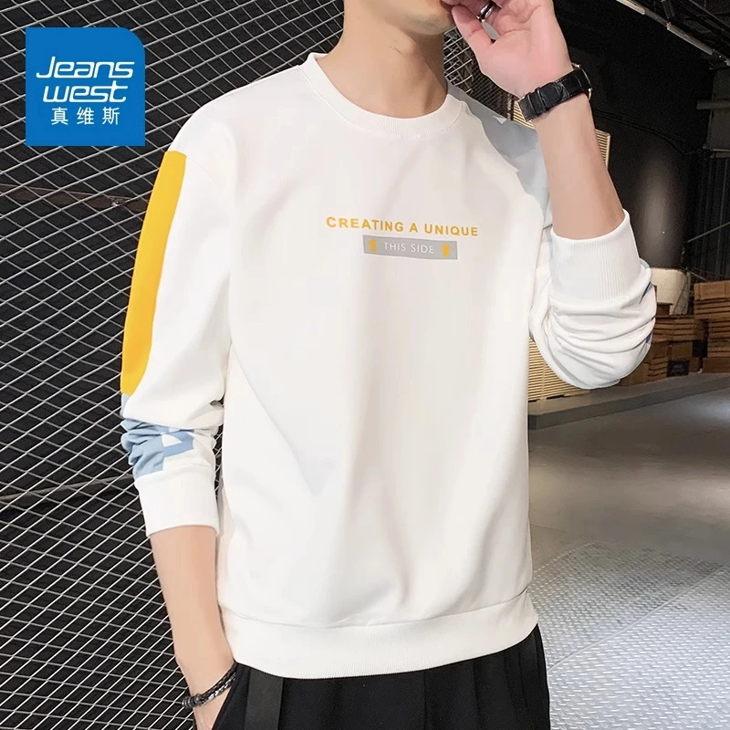 Jeanswest/真维斯男士时尚印花卫衣秋冬宽松百搭休闲长袖圆领上衣