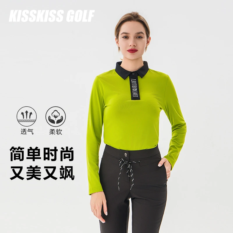 KISSKISSGOLF女士高尔夫长袖T恤高弹力舒适透气运动休闲春秋上衣