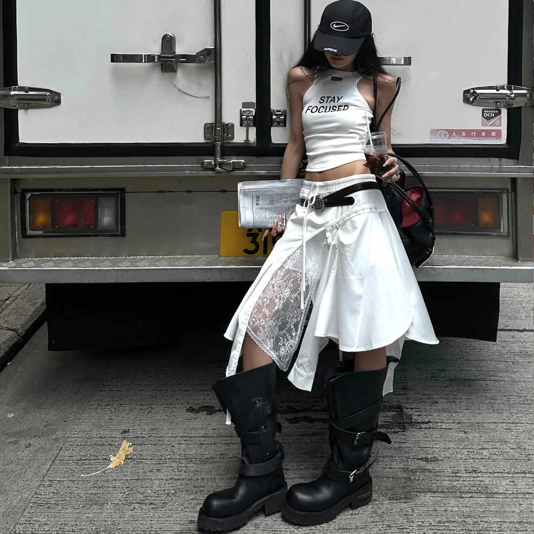 韩好甜WARDEN EDGE叛逆回响 白色蕾丝半身裙女夏设计感a字中长裙