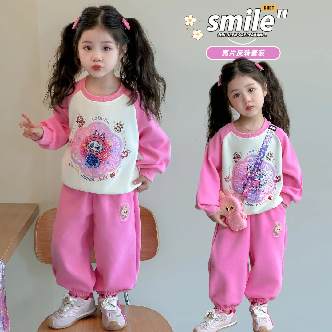 女童卡通卫衣套装洋气儿童春秋季新款女宝宝休闲两件套小女孩时髦