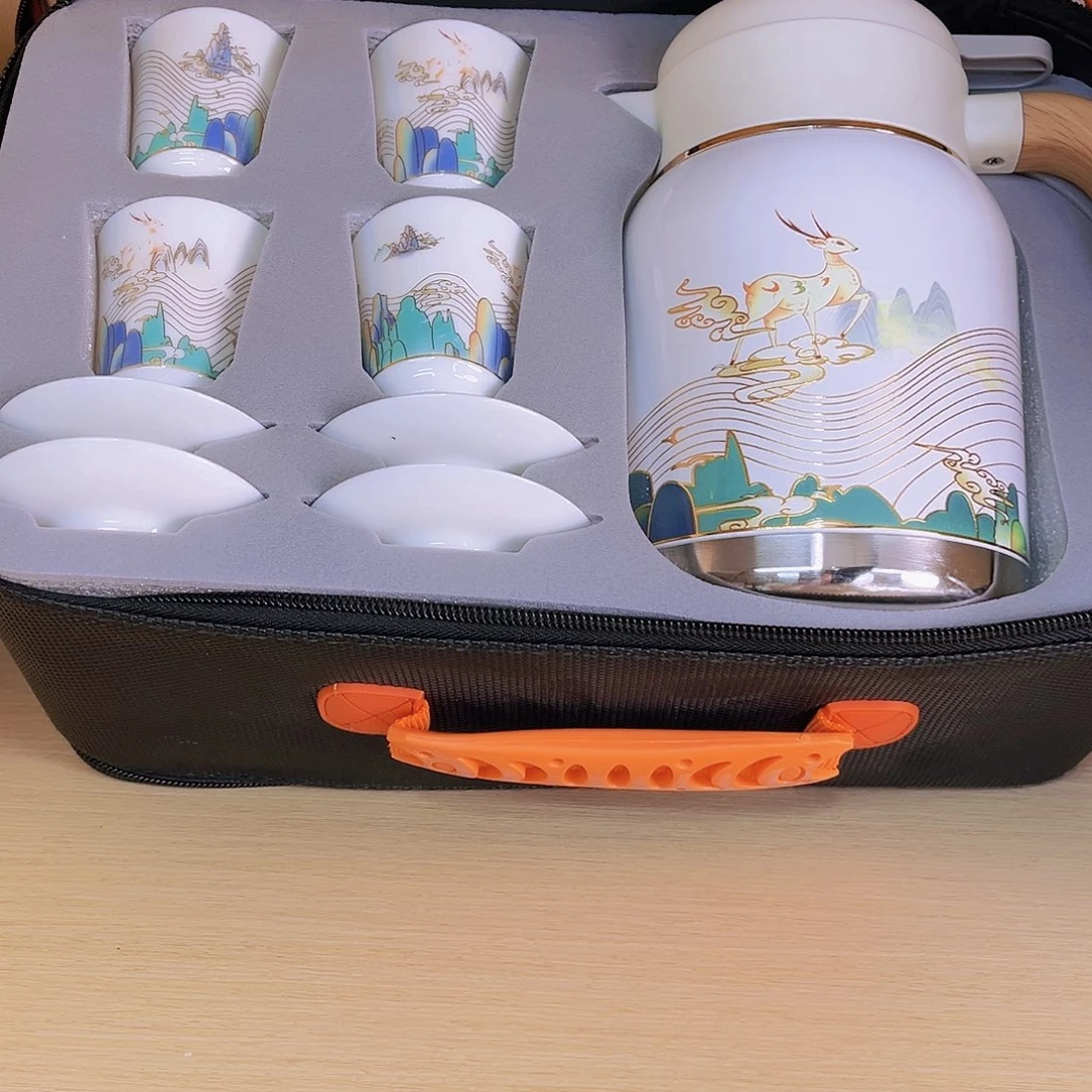 盖碗瓷华*国潮福鹿高温玉瓷内胆焖茶壶套装