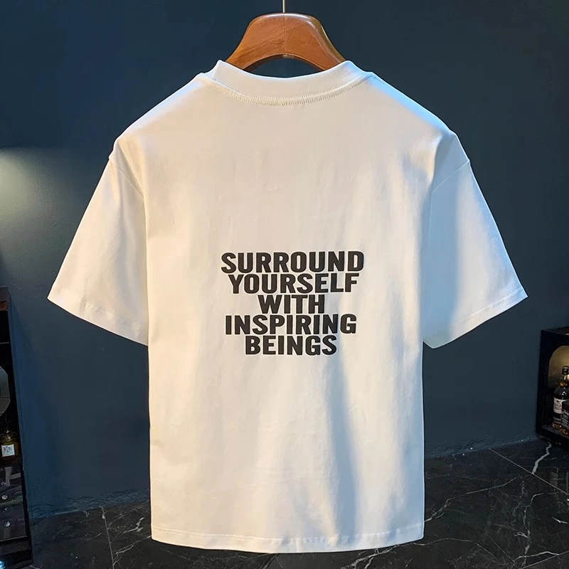 LEIGHZ/雷茨印花T恤男款夏季薄款透气五分袖汗衫宽松大码短袖体恤