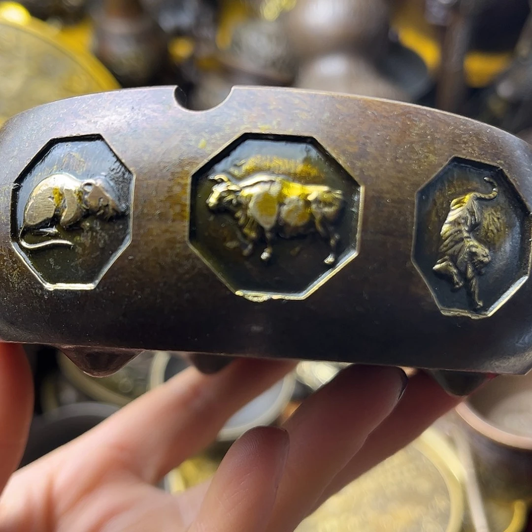 原矿风磨铜钱袋烟灰缸