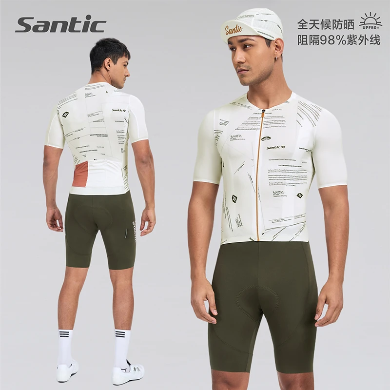 Santic/森地客新款男士春夏防晒意大利坐垫骑行背带短袖套装 波洛