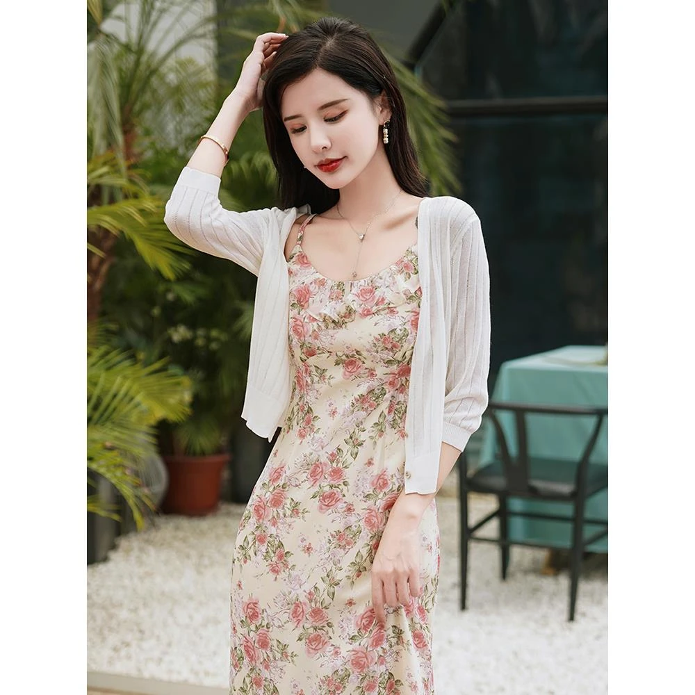 冰丝针织开衫女士2025春夏短薄外套与裙子和披肩空调防晒服