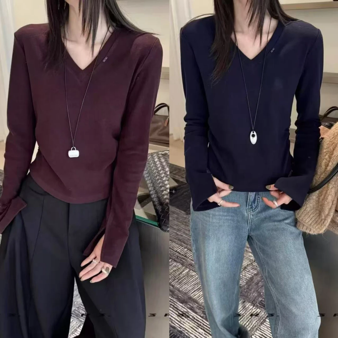 【3R3】v领袖口设计款打底衫T恤