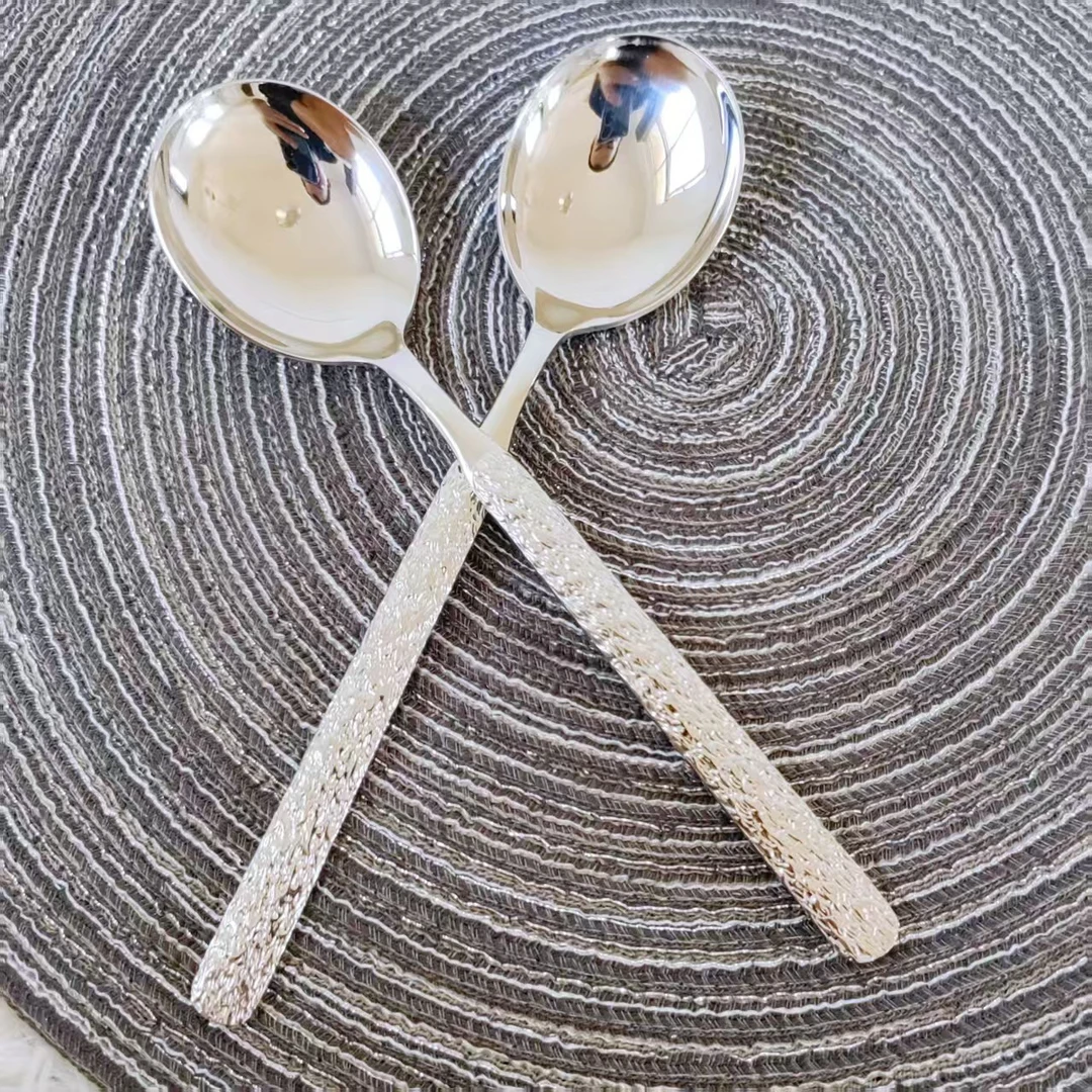 18-10冰裂纹圆头吃饭勺2支 长度20㎝