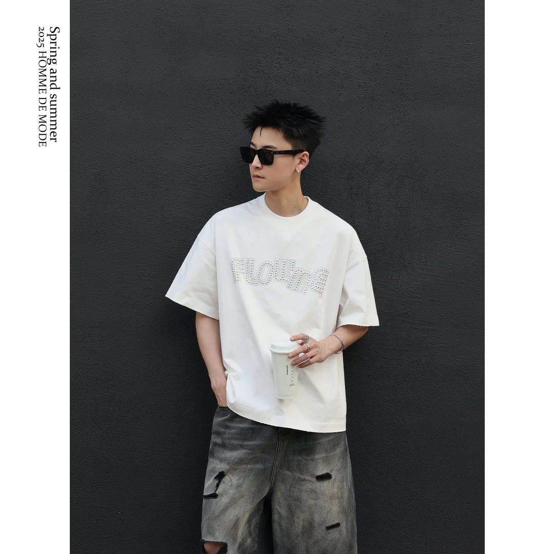 鸡哥哥25S/S “烫片LOGO”小领口重磅380克精梳棉 廓形短袖T恤
