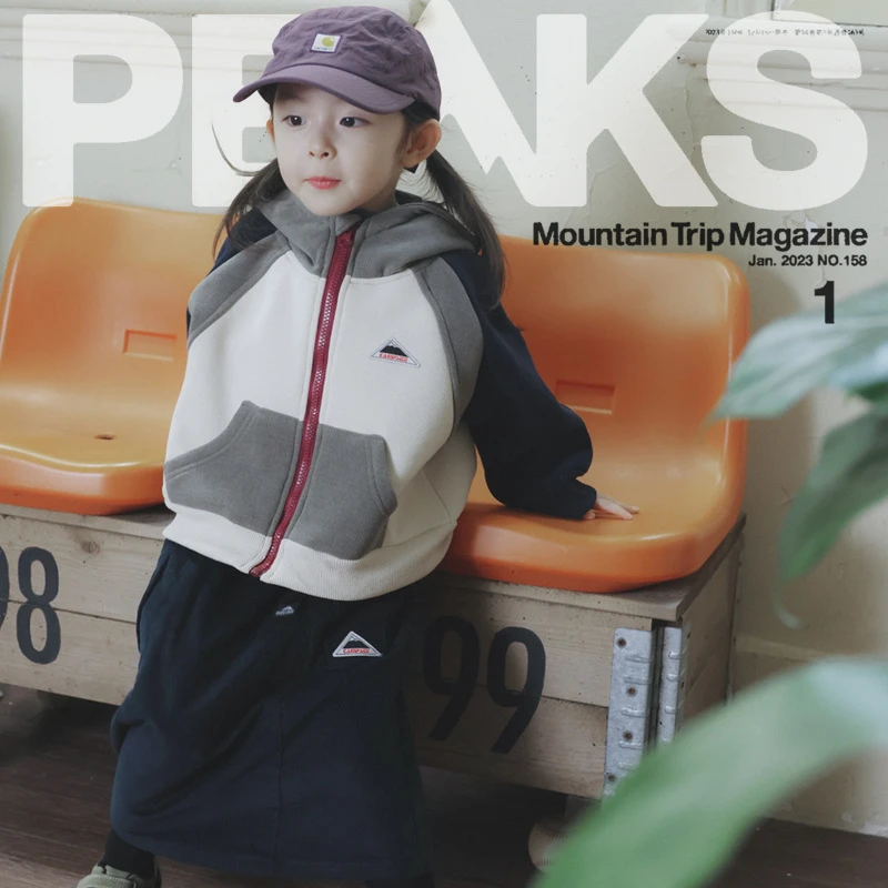 女童加绒外套2025冬季新款儿童撞色连帽卫衣宝宝拉链开衫上衣