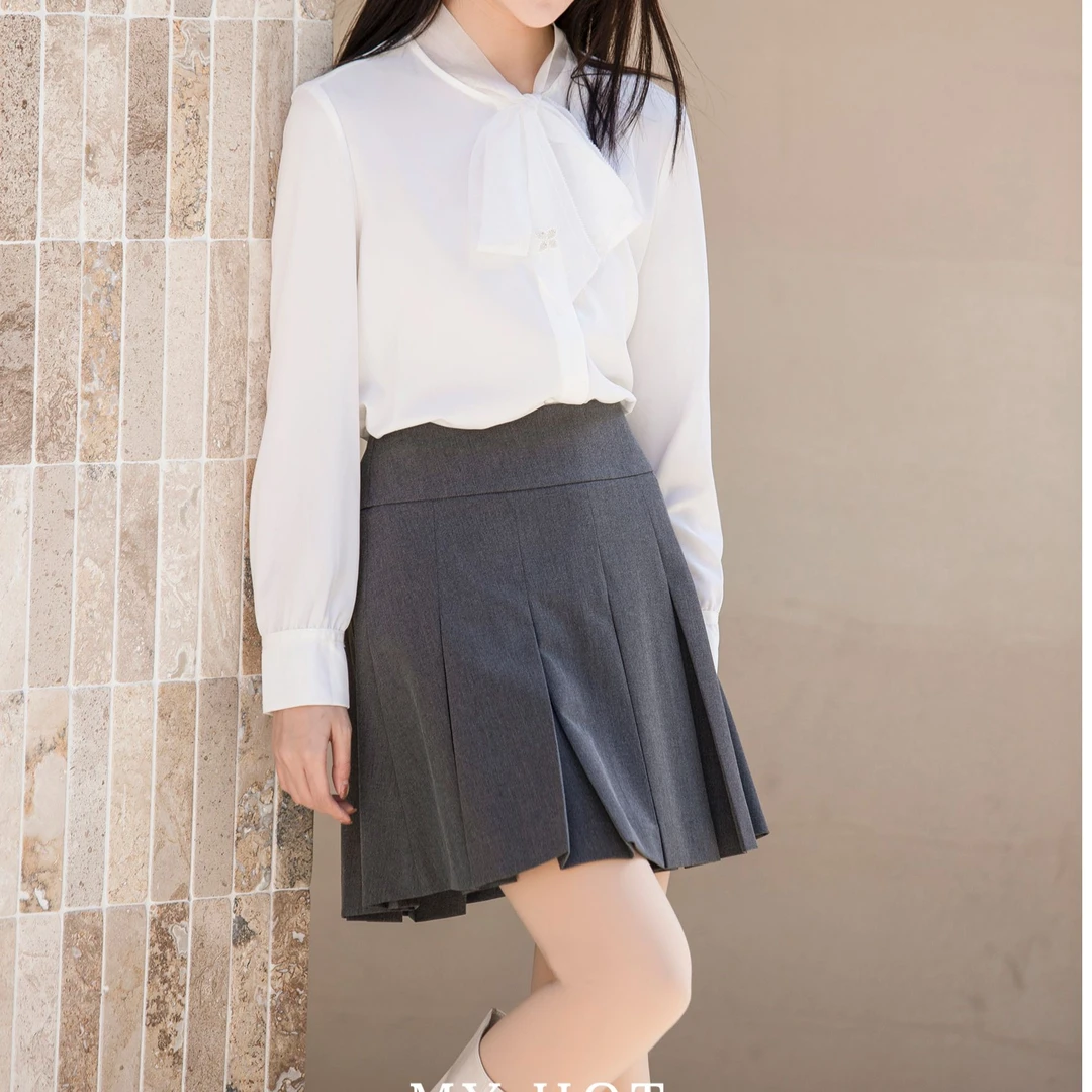 2025春季新款灰色百褶半裙