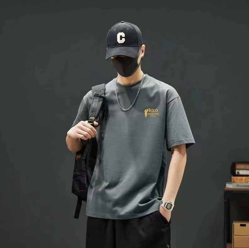 HUIHUANGPAUL/辉煌保罗全棉圆领纯棉短袖T恤刺绣款战马金字母0896