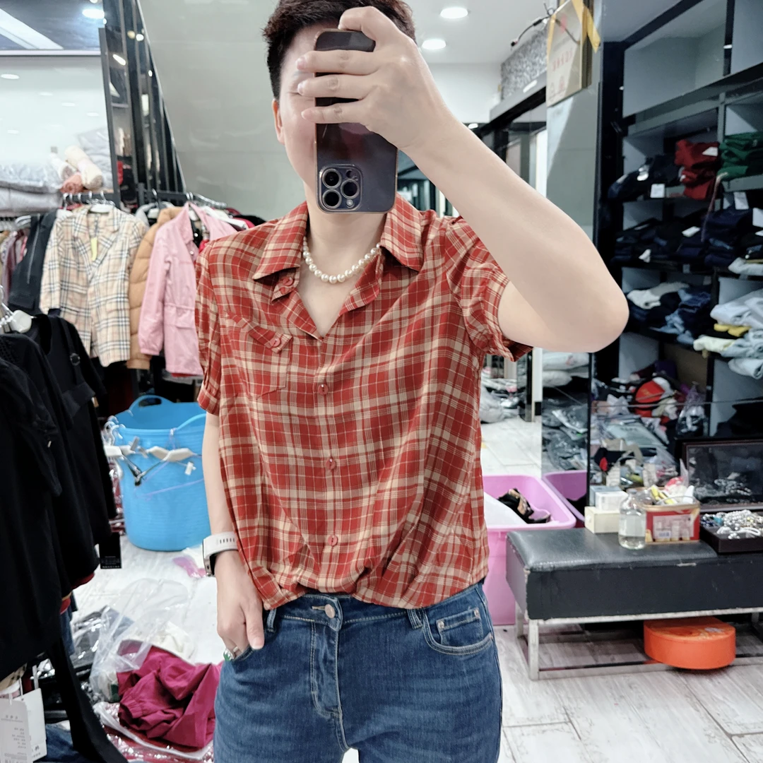 无感雪纺格子新款3色空气衬衣815