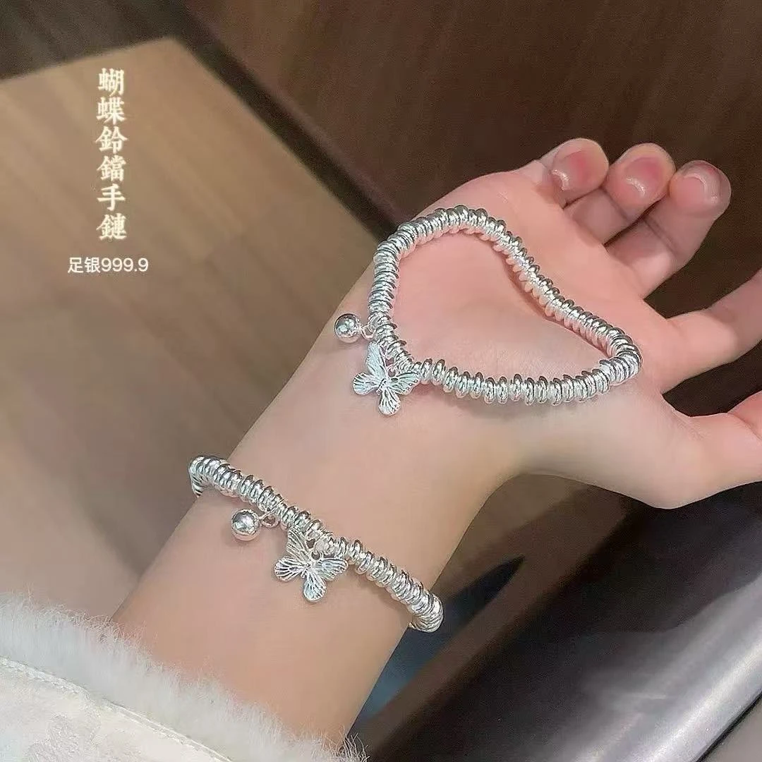 足银手链 足银蝴蝶铃铛盘缠手链百搭时尚气质ins简约