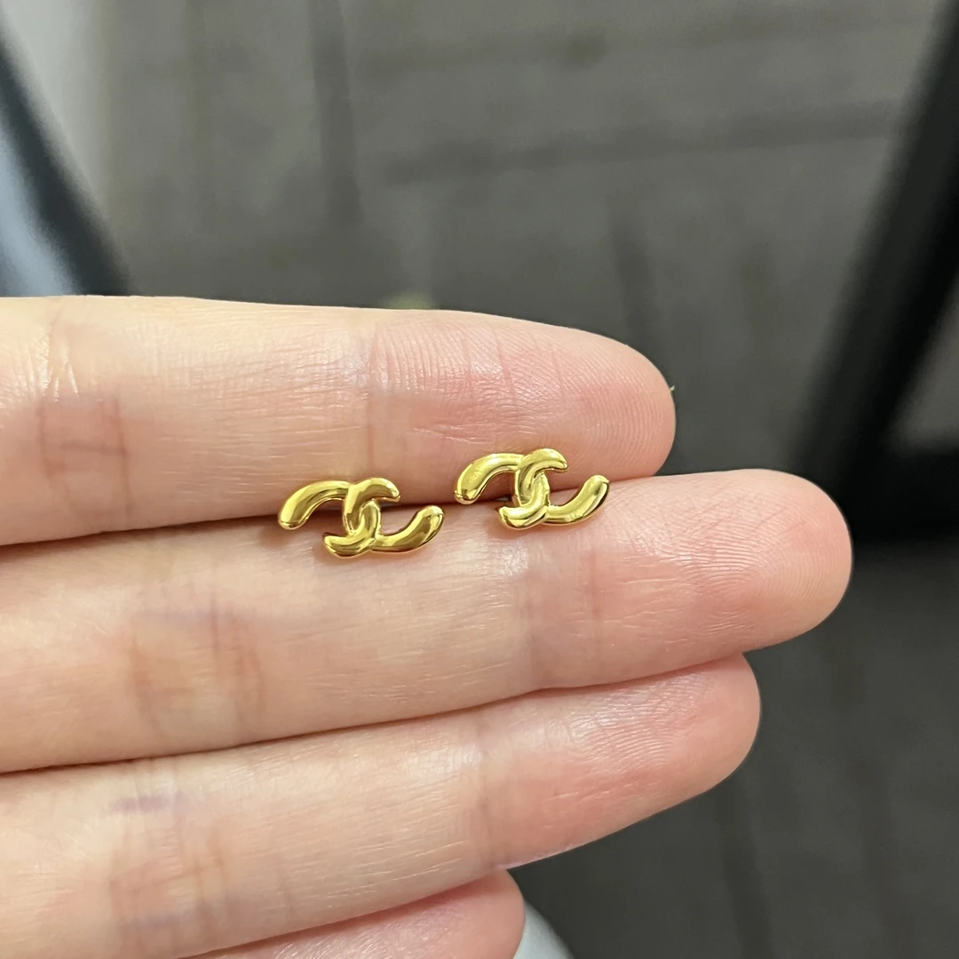 C型环环相扣耳钉 直针 足金999