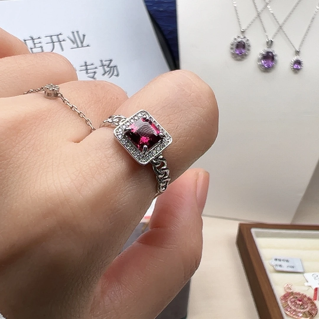 石榴石戒指银S925镶嵌