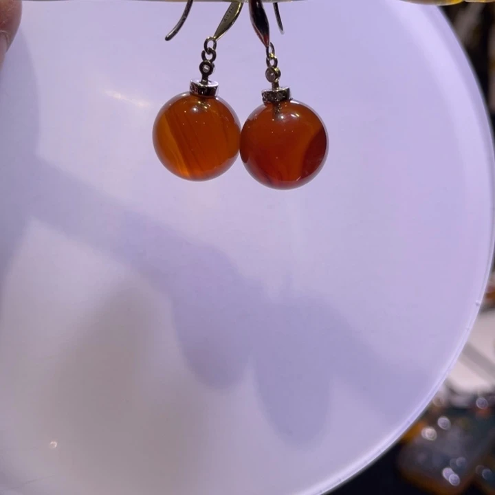 琥珀颈饰未镶嵌耳钩13m m珠子