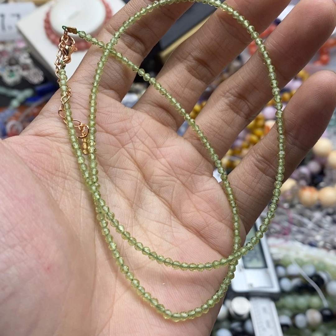 未镶嵌玛瑙/玉髓珠宝半成品一条天然2.5mm橄榄石切面锁骨链