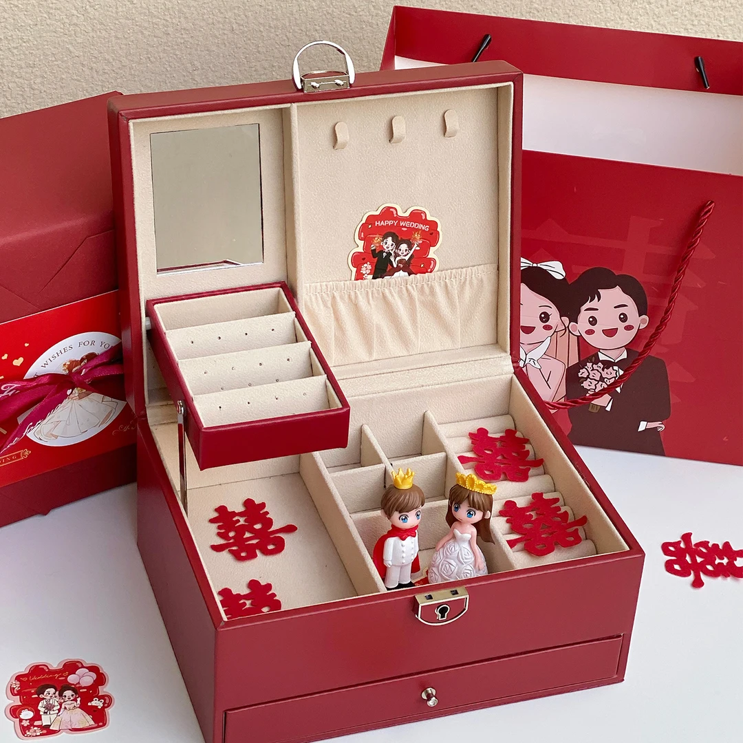 首饰盒/箱 新婚礼物首饰盒结婚送礼送闺蜜三金首饰盒首饰收纳盒