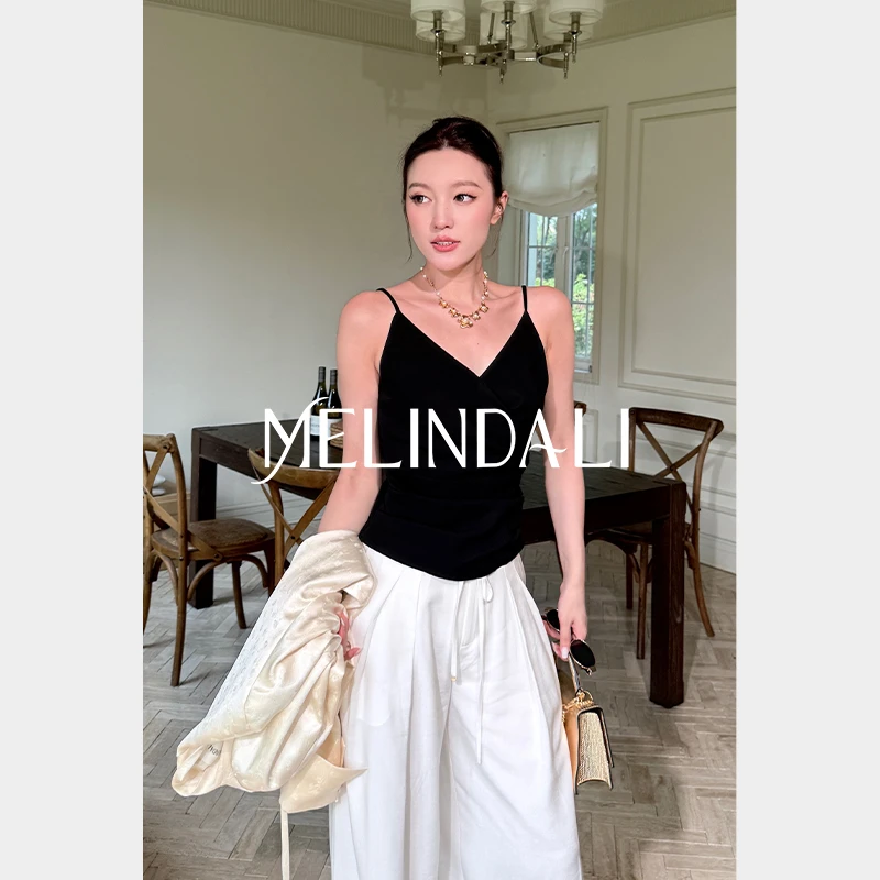 Melinda Li【雕刻线条】梦颖私服优雅V领捏褶收腰细吊带背心