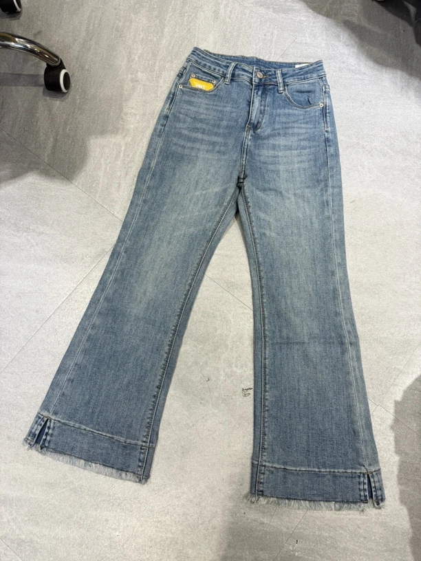 2025新款喇叭裤流苏显瘦复古蓝九分