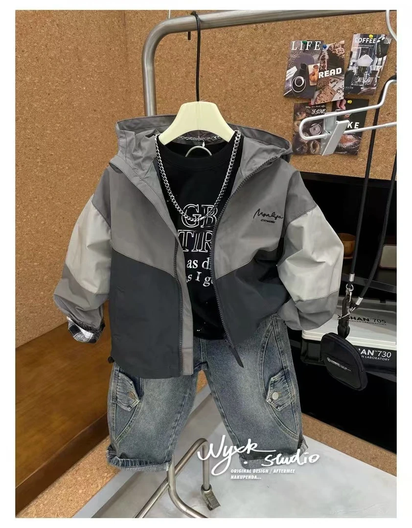 【现货】WT-3006 灰色 工艺款扎染休闲春秋款洋气儿童外套